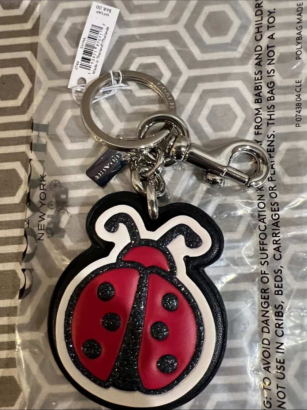 Coach Red and Black Ladybug Bag Charm with Silver Hardware - Picture 2 of 4